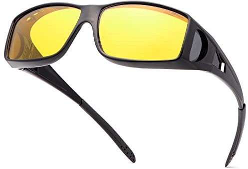 Nachtsichtbrille für Männer und Frauen, gelbe polarisierte Linse, Nachtsicherheit, Fahren, Sonnenbrille, übergroßer Schild, umlaufend, passt über Korrektionsbrillen, blendfreie, kratzfeste Brille