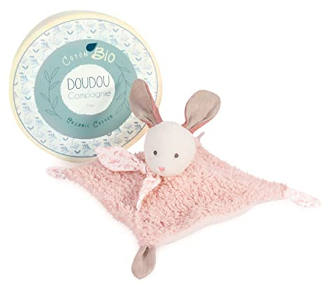 Doudou et Compagnie - Doudou Lapin - Doudou Plat Bio - Rose - 25 cm - DOUDOU BOTANIC BIO - DC3962
