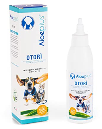 ALOEPLUS Otorì Detergente Orecchie Cane 125ml - per Pulizia Orecchie Cane e Gatti, 100% Naturale Aloe Arborescens BIO, Tea Tree Oil, Azione Emolliente e Lenitiva contro Prurito Cane (1.Confezione)