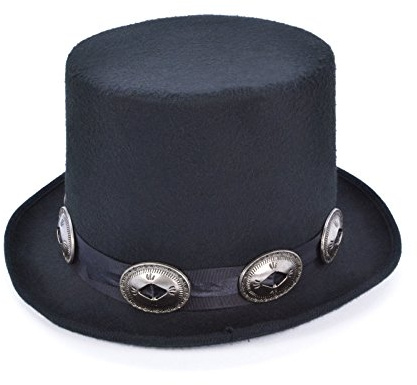 labreeze Rocker Slash Style Black Top Hat with Buckles Adults 1980’s Fancy Dress Accessory
