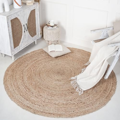 RAJRANG Hand Woven Jute Round Rug Natural Reversible Farmhouse Circle Rugs for Bedroom, Kitchen, Living Room 91 cm