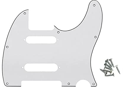 ROZILO 8 Hole White 3Ply SS Guitar Tele Pickguard Plate w/Screws