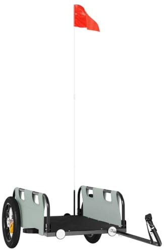 vidaXL Fahrradanhänger, Anhänger für Fahrrad, Lastenanhänger mit Reflektoren Flagge, Transportanhänger Radanhänger, Grau Oxford-Gewebe Eisen