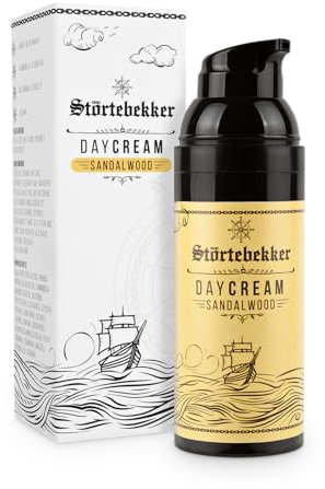 Crema de día prémium de madera de sándalo de Störtebekker – Contiene aceite de almendras y aceite de jojoba contra la irritación – Agradable aroma a sándalo – Idea regalo para hombres