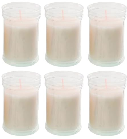 Tradineur - Pack de 6 velones de Santo, Velas litúrgicas de parafina y Cera Vegetal, decoración de Iglesias, cementerios, tumbas (Transparente, 9 x 6 cm)