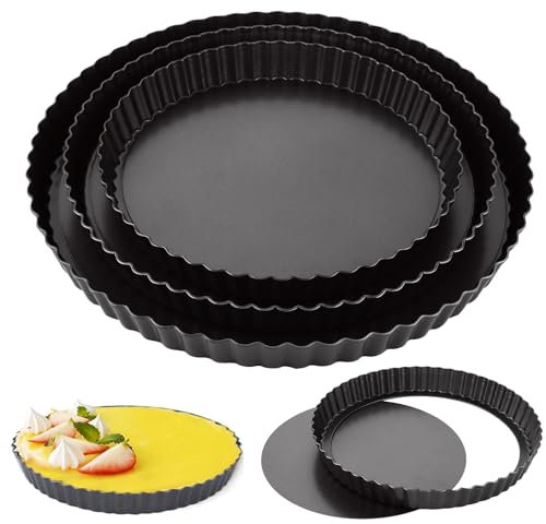 Oungy 3 Stück Tarteform mit Hebeboden 22/26/30CM Quicheform Rund Tortenboden Backform Antihaftbeschichtete Tarteform für Quiche, Tarte, Pie (Schwarz)