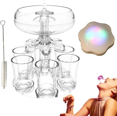 Vuggdt Dispensador de bebidas para fiestas, juego de 6 vasos de chupito y soporte, dispensador de chupito acrílico con vasos, dispensador de vasos de chupito acrílico transparente, vertedor de