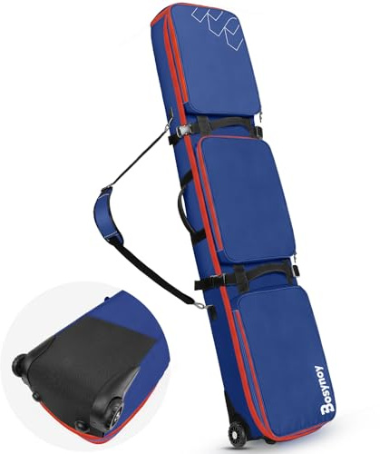 Bosynoy Snowboard Bag with Wheels, Waterproof Padded Snowboard Bags for Air Travel, Extendable to 175 cm Durable Roller Ski Boot Travel Bag Storage Ski Board Boots, Helmet, Jacket,Blue