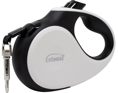 EXTENSI Duo - Laisse pour Chien Enrouleur - Laisse Rétractable pour Chien Blanc jusqu'à 15 kg - Longueur 5 m, Taille S, Poignée Ergonomique et Sécurisée.