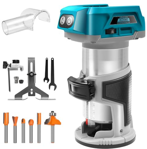 Batteridriven kantfräs för Ma-kita 18 V batteri, 30 000 varv/min borstlös trimmer med 1/4 tum, 6 mm och 8 mm, batteriöverfräs enhandsfräs trätrimmer med 6 hastighet, kompakt fräs (utan batteri)