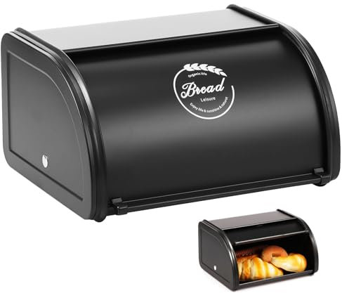 Gatphy Boîte à pain en métal émaillé - 23 x 21 x 14 cm - Avec couvercle à roulettes - Design rustique - Pour le stockage à long terme du pain et des biscuits - Noire