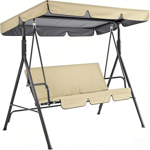 Columpio de jardín para terraza, piscina, porche, cojín ajustable con dosel extraíble, exterior, banco mecedora (beige, 164 x 114 x 15 cm)