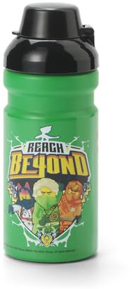 Room Copenhagen LEGO Ninjago Trinkflasche - 390 ml – Spaßige und praktische Trinkflasche für Kinder mit abgedecktem Trinkverschluss, Sportflasche, Grün & Schwarz
