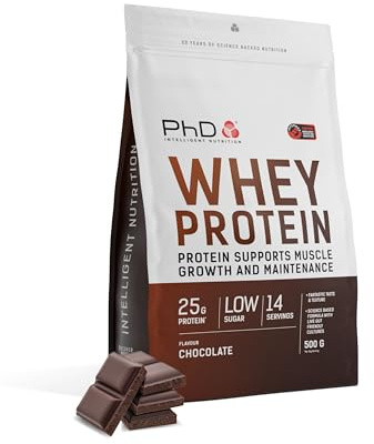 PhD Nutrition Whey Powder 500g Chocolate – with 25g Informed Protein per Serving, enriched with Well-Tolerated Cultures