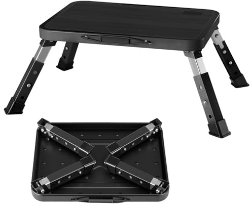 M.J COMFY-LIFE 3-Level Height Adjustable Folding Step Stool – Anti-Slip Platform, 150kg Capacity, Lightweight Portable Ladder for Kitchen, Bathroom, RV, Office (23.5cm Height Adjustable Black)