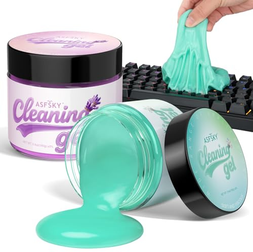 ASFSKY 2 Stück Tastatur Reinigungsgel Auto Reiniger Gel, Keyboard Cleaner, Reinigungsschleim Universeller Cleaning Gel für Auto, Laptops, Tastatur, Kameras, Drucker (Lila + Hellgrün)
