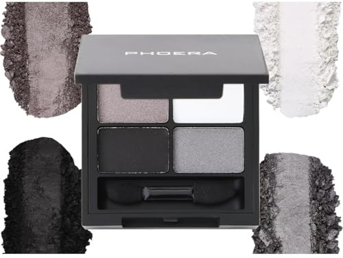 PHOERA 4-in-1 Ultimate Shadow Palette – 4 Pigmented Smokey Shades Gunmetal, White, Charcoal Grey & Matte Black for Highlight, Contour, Shade & Line – Quad Eyeshadow (Smoke Vision)