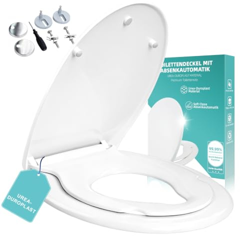 Shgjutop Abattant de WC avec système d'abaissement automatique - En Duroplast incassable - Antibactérien et résistant aux UV - Forme ovale - Abattant de toilette avec siège enfant jusqu'à 200 kg