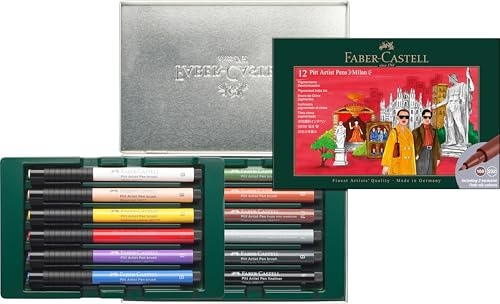 Faber-Castell - Coffret cadeau de stylos à encre Pitt Artist Pen Milan | 12 stylos-pinceaux, collection City, encre de dessin indélébile pour le lettrage à la main, l'illustration et les croquis