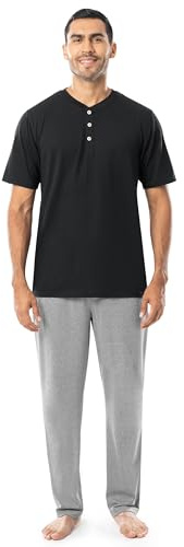 Fruit of the Loom Men's 2-Piece Jersey Knit Pajama Set, Black/Grey Heather, X-Large