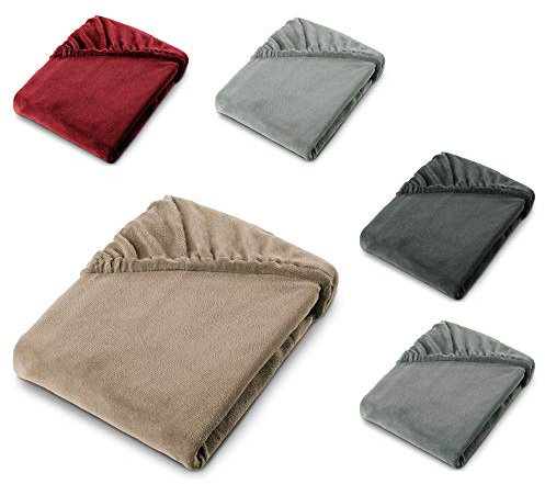 aqua-textil Feelwell Spannbettlaken 160 x 200 cm Taupe Coral Fleece Spannbetttuch Mikrofaser Laken