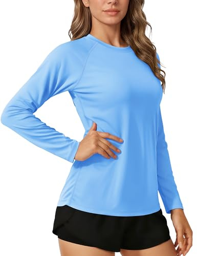 TACVASEN Womens Long Sleeve Hiking UPF 50+ UV Sun Shirts Quick Dry Rash Guard Swim Shirt Tops Waterfall Blue L
