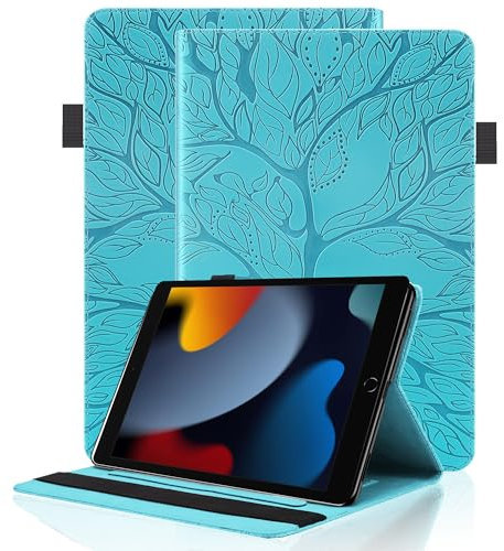 Hülle für iPad 10,2 Zoll 2021/2020/2019 (iPad 9/8/7 Generation) mit Stifthalter PU Leder Schutzhülle Flip Case Cover mit Ständer Kartentasche für iPad Air 3 2019 / iPad Pro 10,5 2017, Türkis