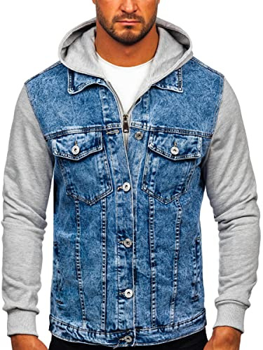 BOLF Homme Veste en jean Denim de transition Blouson Manche longue bande de bouton Casual Denimwear Oversize Decontracte HY1017 Bleu M [4D4]