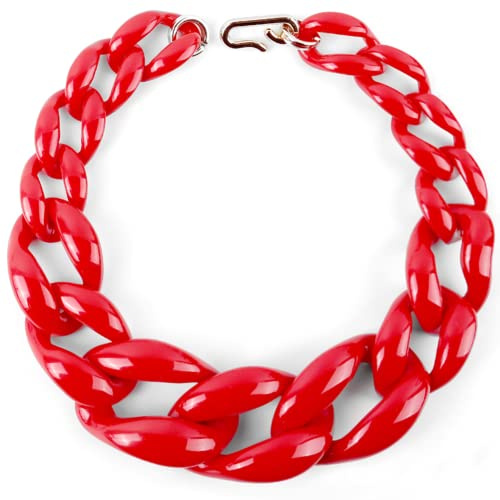 Kvinnors Boho Chunky Akryl LäNk Halsband Fashion Statement Handgjorda Kubanska Kedjan Krage Smycken Halsband KläNningar TröJa TillbehöR,Red