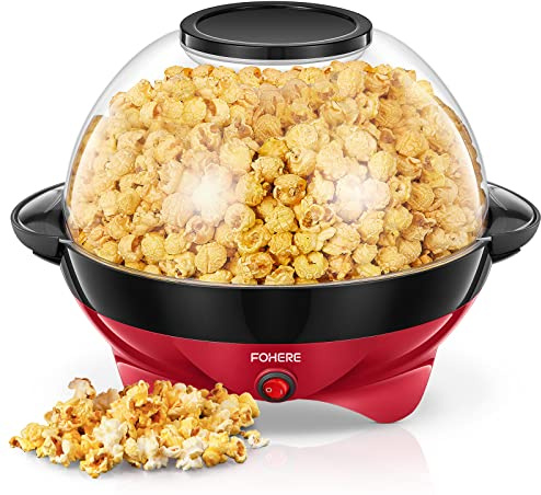 Popcorn Machine, FOHERE 6.3 Quarts Electric Hot Oil Popcorn Popper Machine with Stirring Rod, Large Lid for Serving Bowl and Convenient Storage, Removable & Nonstick Plate, 28Cups, Two Measuring Cups