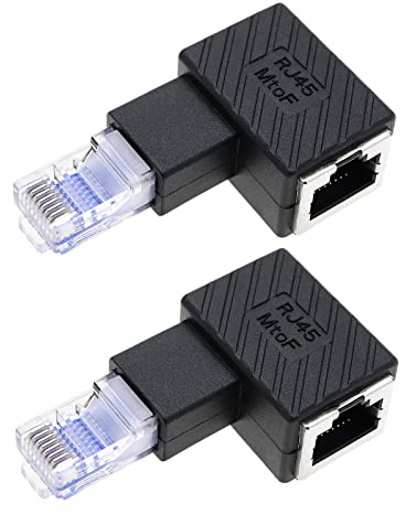 2 st RJ45 Ethernet-adapter 90 grader RJ45 hane till RJ45 hona adapter armbågsanslutning kompatibel med Cat5e/Cat6-standarder RJ45-kabel vänster vinkel
