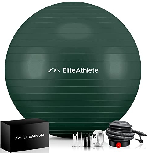 EliteAthlete Gymnastikball Sitzball Büro ergonomisch mit Anti Burst System - Fitness Pilates Schwangerschaft - Schwangerschaftsball Fitnessball Yogaball - Yoga Ball 75 cm inkl. Luftpumpe