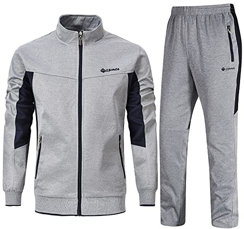 Rdruko Mens Long Sleeve Tracksuits | 2 Piece Casual Sweatsuits Sports Lounge Wear Sets Zip Jacket Full Set Open Hem Running Drawstring Joggers with Zipper Pockets