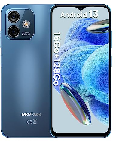 Ulefone Note 16 Pro Teléfono Móvil, 16GB + 128GB Smartphone 4G, 50MP AI Cámara, 6,52 Pulgadas HD+, Teléfono Móvil Libres Dual SIM, 4400mAh Batería, Android 13, Face ID/5G WiFi/OTG/GPS/Azul