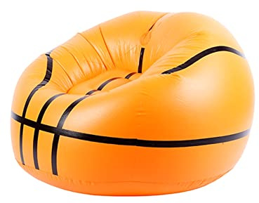 Inflatable Basketball Chair, Bean Bag Style, Sports Game and Orange Basketball Theme for Lounging. Large Feels Like a Sofa, Couch, or Recliner