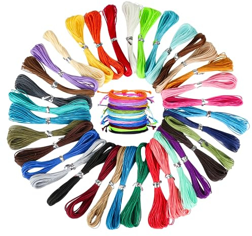 35 rollos de hilo de algodón encerado, 10 m x 1 mm, hilo de macramé, hilo encerado, cordón de algodón encerado, cinta de cera, 35 colores, cuerda de nailon para pulseras, joyas, fabricación artesanal