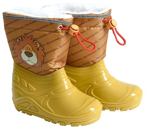 ESTEXO Kinder Gummistiefel Regenstiefel Thermostiefel Mädchen Jungen gefüttert Gelb Löwe 24