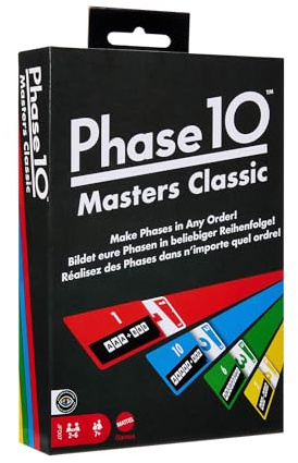 Mattel Games Phase 10 Masters Classic Kartenspiel, Familienkartenspiel mit 60 Phase-Zielkarten, die in beliebiger Reihenfolge gelegt werden können, für 2 bis 6 Spieler, JFD07