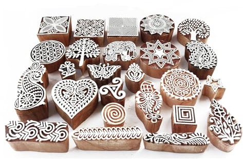 Royal Kraft Assorted Wooden Block Printing Stamps (Set of 25) Bulk01_25B