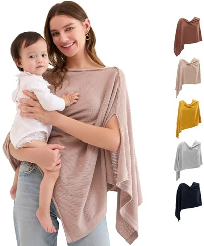 Momcozy Nursing Cover for Breastfeeding, Soft Privacy Poncho, Multi-Use Nursing Shawl, Portable Breast Feeding Covers for Women, Includes Laundry Bag (Brown)