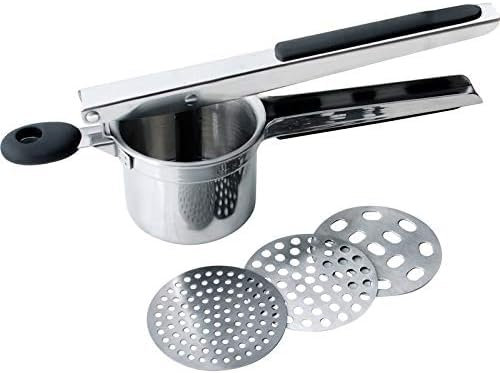 Stainless Steel Potato Ricer, with Interchangeable Fineness Discs Multifunctional Creates Smooth Creamy Mashed Potato, Vegetables,Fruits, and Baby Food (3 Interchangeable Fineness Discs)