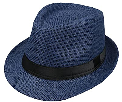 Cappello di paglia Unisex Fedora Cappello Jazz Cappello Trilby Panama Berretto Summer Beach Short Brim Cappelli Melone per uomo donna bambino, navy, M
