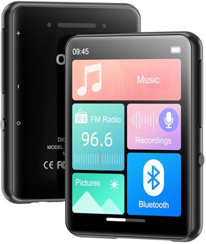128GB Reproductor MP3 de Bluetooth 5.4, Oilsky 2,4'' Pantalla Táctil Portátil mp3, Reproductor de Música Mp3 con Altavoces, Radio FM, Ebook (Negro)