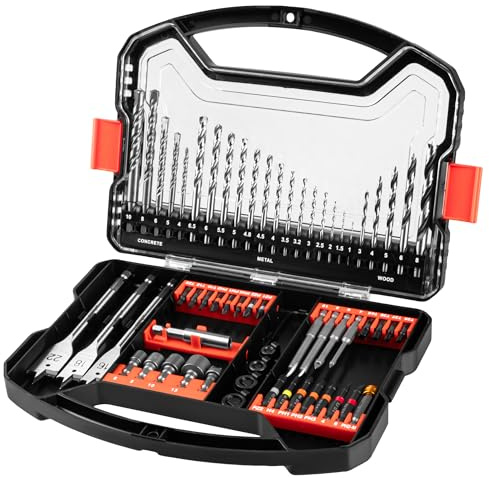 Dnipro-M Set de 62 Piezas para Taladro y Atornillador. Brocas para Metal, Madera, Hormigón, Baldosa y Vidrio, Puntas Impact de Alta Resistencia. Con Maletín