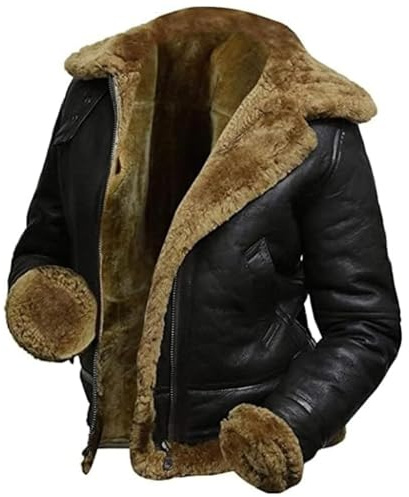 TRESSANO Women's Hooded Leather Jacket - Faux Fur Shearling Aviator Pilot Bomber Genuine Sheepskin Leather Jackets for Women (US, Alpha, Large, Regular, Regular, Black)