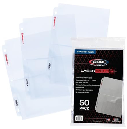 BCW LaserWeld 2-Pocket Photo Page - 50ct | Holds Two 5x7 Photos or Cards | Acid-Free, Archival Polypropylene | Flat Design Laser-Welded Seams | Ideal for Photo Albums, Trading Cards, Postcards