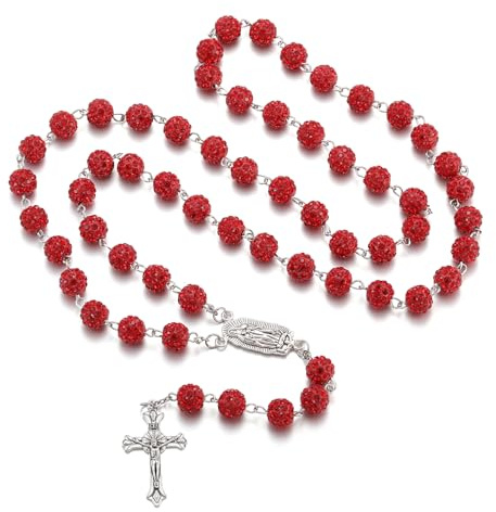 AFSTALR Rosenkrans-kedja med strass rosary för kvinnor radband pärlor halsband med jungfru Maria och korshänge radband halsband för dop bröllop nattvardsfest, Rostfritt stål