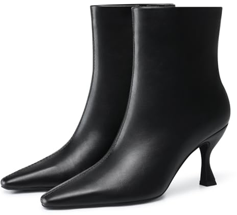 CELLENZ Womens Kitten Heel Boots: Ankle Pointed Toe Boots - Fall Trendy Short Boot - Black Side Zipper Dress Booties Office Formal Size 6.5