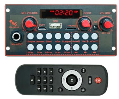 Koolenry Placa Decodificadora de MP3 2x10W 20W Amplificador Reproductor de Audio 5V DIY Reproductor de MP3 Módulo de Radio FM para Automóvil TF USB Micrófono Grabación Bluetooth5.3 A