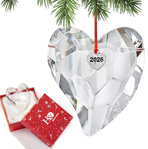 2026 Clear Crystal Glass Heart Prism Suncatcher Xmas Tree Hanging Ornament | Clear Crystal Glass Heart Prism Suncatcher Pendant 2026 Rainbow Maker for Christmas Tree Window Wedding Home Decor